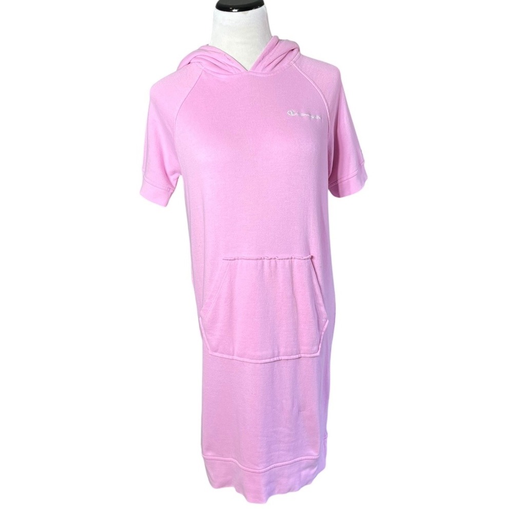 Champion Womens Short Sleeve‎ Hoodie Dress Pink Beloved Orchid Small Raglan Logo